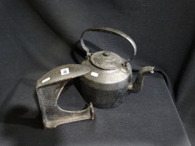 An Antique Cast Iron Kettle & Shoe Last