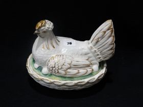 A Staffordshire Pottery Hen On Nest With Gilt Highlights