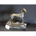 A Cast Bronze Model Of A Greyhound On A Marble Base, Signed Mene, 8" High