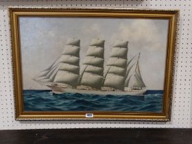 T.G Purvis, Oil, Study Of The Sail Ship "Rowena", Signed, 15" X 23"