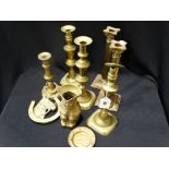 A Group Of Mixed Antique Brassware To Include Candlesticks (9)