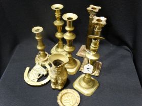 A Group Of Mixed Antique Brassware To Include Candlesticks (9)