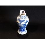 A Miniature Chinese Blue & White Baluster Vase With Leaf & Floral Decoration, Twin Blue Ring Mark