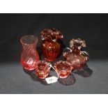 Five Cranberry Glass Jugs & Vases