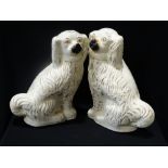 A Pair Of Staffordshire White Seated Dogs, 15" High