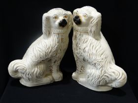 A Pair Of Staffordshire White Seated Dogs, 15" High