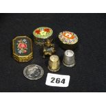 A Silver Thimble, Together With Further Thimbles & Boxes