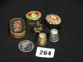 A Silver Thimble, Together With Further Thimbles & Boxes