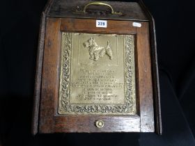 An Edwardian Oak Coal Scuttle With Brass Plaque To The Lid