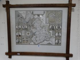 An Early 20thc Oak Framed County Map Of Lancashire