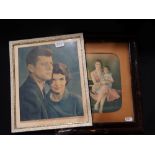 A Framed Coloured Print Of John F Kennedy & Jackie Kennedy, Together With An Edwardian Mother &