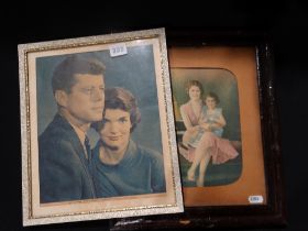 A Framed Coloured Print Of John F Kennedy & Jackie Kennedy, Together With An Edwardian Mother &