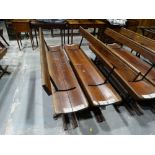 A Pair Of Cast Iron & Pitch Pine Swing Back Chapel Benches, 69" Wide
