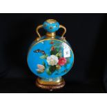 A Minton Pottery Two Handled Moon Vase With Panels Of Flowers & Butterflies, Signed By Richard