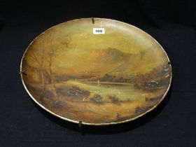 An Edwardian Pottery Charger With Hand Painted Landscape View, 14" Dia