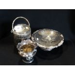 A Silver Plated Biscuit Barrel, Together With A Fruit Stand & Flower Pot (3)