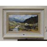 Charles Wyatt Warren, Oil On Board, North Wales Lake & Cottage View, Signed, 7.5" X 13"