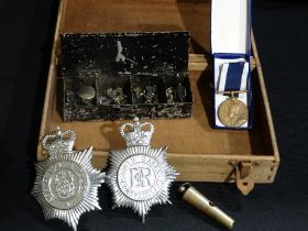 Two Vintage North Wales Police Helmet Badges Etc