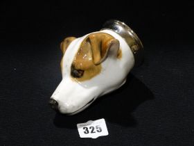 A Pottery Stirrup Cup Modelled As A Beagle