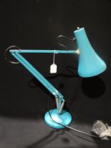 A Blue Painted Circular Based Angle Poise Lamp