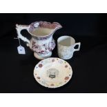 A 19thc Staffordshire Pottery Transfer Decorated Jug With Panel Of Queen Victoria, Together With A