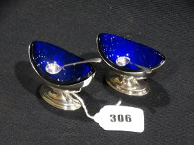 A Pair Of Oval Based Silver Salts, Together With Spoons, Birmingham 1886