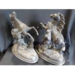 A Pair Of Victorian Spelter Marley Horse & Attendant Groups