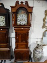 An Antique Mahogany Encased Long Case Clock, With Arched Painted Dial With Lion & Moving Eyes,