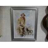 S. Cook, Watercolour, Portrait Of A Farmer & Dog, Signed, 15" X 10"