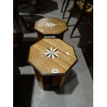 A Pair Of Two Tier Bone Inlaid Occasional Tables, With Octagonal Tops