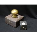 An Antique Welsh Slate Door Stop With Brass Finial, Together With A Slate Dye