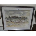 M.W Bennett, Watercolour, Ruined Cottages At Cemlyn, Signed, 15" X 20"