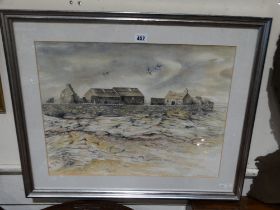 M.W Bennett, Watercolour, Ruined Cottages At Cemlyn, Signed, 15" X 20"