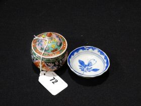 An Oriental Miniature Pot & Cover With Figure & Stylized Panels, Together With A Further Oriental