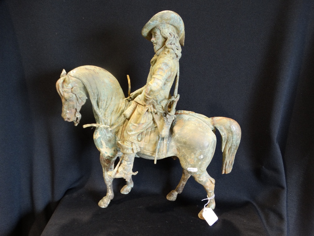 A Very Large Cast Group (Possibly Bronze) Of A Cavalier On Horseback. Recovered From A Manchester