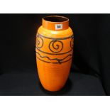 An Orange Ground West German Pottery Vase With "Fat Lava" Tube Lined Decoration, 16" High