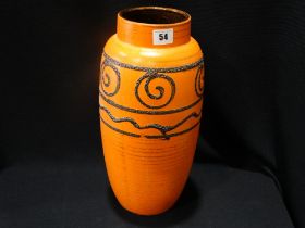 An Orange Ground West German Pottery Vase With "Fat Lava" Tube Lined Decoration, 16" High