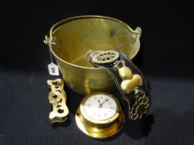 An Antique Brass Preserve Pan Etc