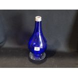 A Circular Based Blue Glass & Silver Collared Narrow Necked Vase, 11" High