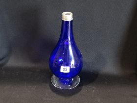 A Circular Based Blue Glass & Silver Collared Narrow Necked Vase, 11" High