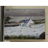 Owen Meilir, Oil On Canvas, Anglesey Cottage View At Rhosneigr, Signed, 18" X 24"