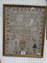 A 19thc Woolwork Pictorial & Alphabetical Sampler, Mary Wormleighton, December 1813