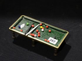 A Brass Miniature Novelty Snooker Table & Accessories