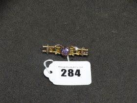 A 9ct Gold & Amethyst Heart Bar Brooch