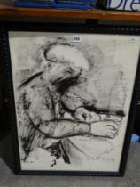 Will Roberts, Charcoal & Ink, Study Of A Man Sat At A Table, Signed & Dated 1995, 26" X 19"