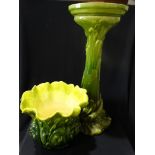 An Excellent Bretby Pottery Green Lustre Glazed Jardiniere & Pedestal, Impressed Marks, 39" High