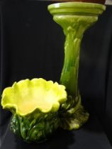 An Excellent Bretby Pottery Green Lustre Glazed Jardiniere & Pedestal, Impressed Marks, 39" High