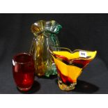 Three Mid 20thc Cased Glass Vases