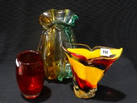 Three Mid 20thc Cased Glass Vases