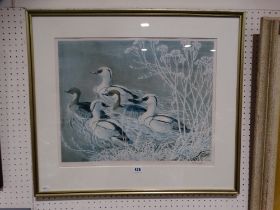 Charles Tunnicliffe, A Limited Edition Coloured Print Of Ducks In Winter, Signed & No In Pencil